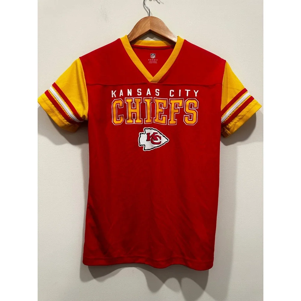 NFL Kansas City Chiefs Youth Jersey Shirt Red Yellow Size M 10/12 Football Tee